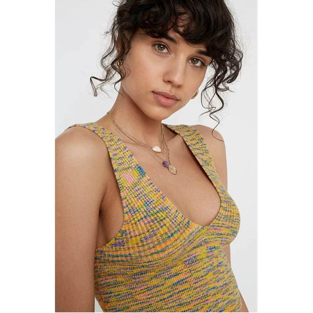 Urban Outfitters Rainbow Knit Sugar Cropped V-Neck Vest/Crop Top